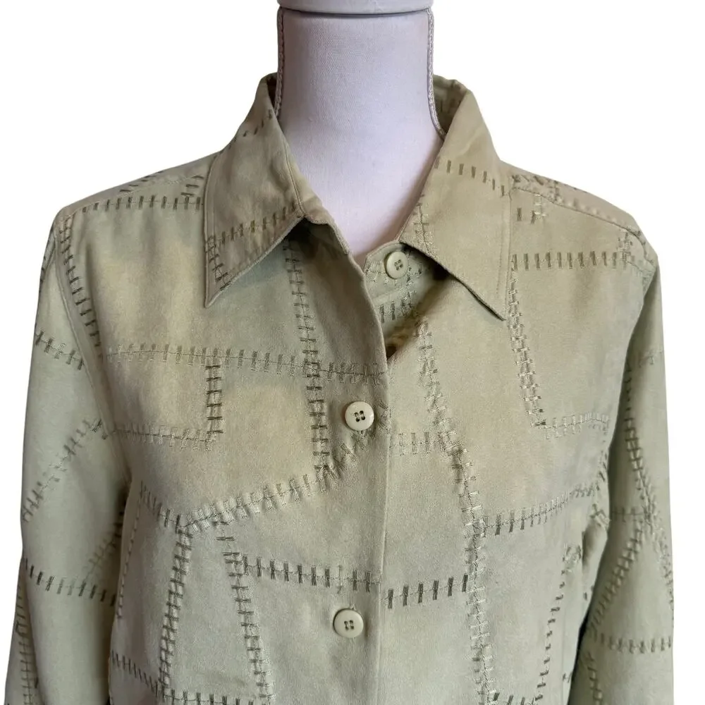 Christopher & Banks Jacket XL Lime Green Faux Suede Patchwork Stitching Lined